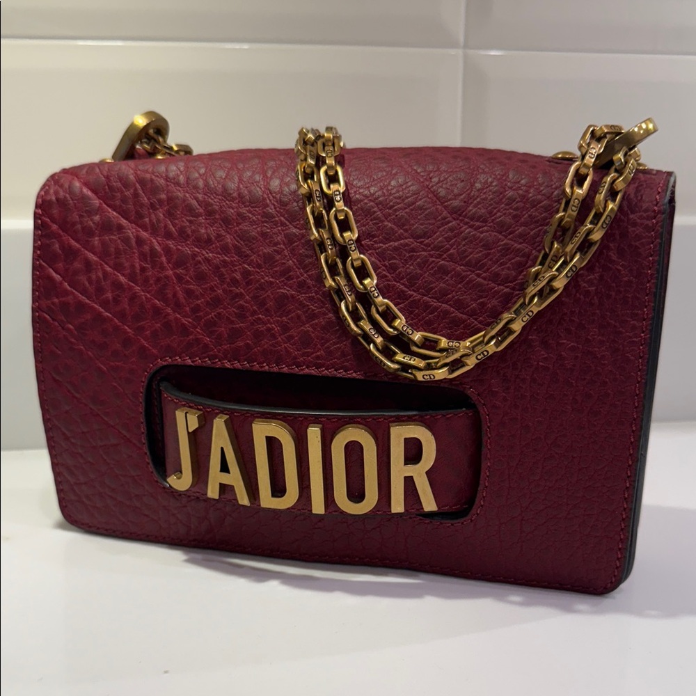 Dior J'Adior Burgundy Crossbody Bag with Gold Chain